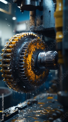Close-up of Intricate Machinery in a Workshop Showing the Detailed Process of...