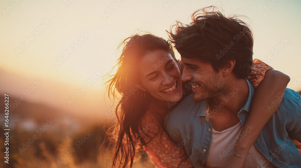 young couple having fun at sundown young couple having fun at sundown