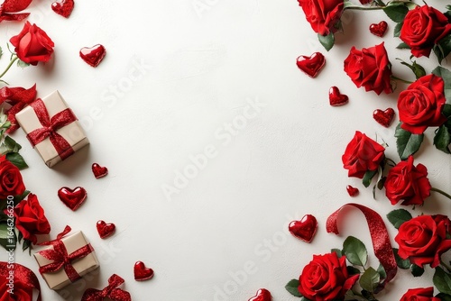 Beautiful Red Roses and Gifts Arranged for a Romantic Celebration on a White ...