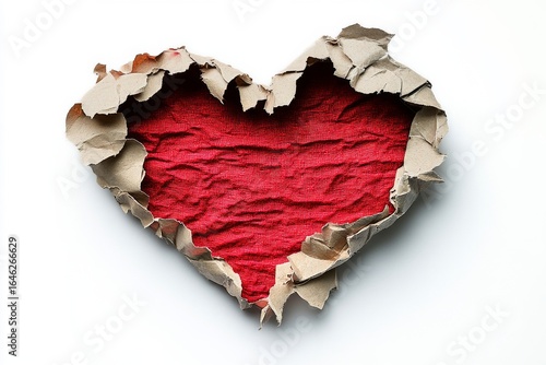 Heart Shape Created From Blue Torn Paper Revealing a Vibrant Red Center With ...