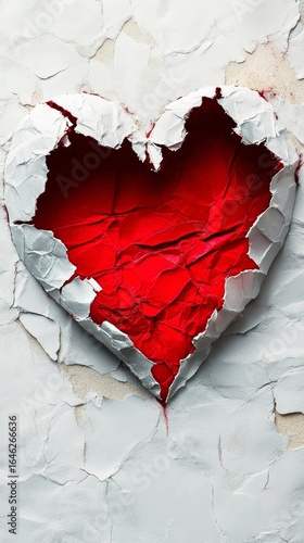 Heart Shape Emerging From Torn Paper in Creative Art Display on Textured Back...