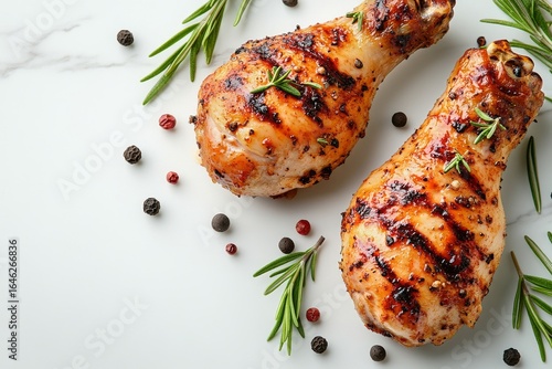Grilled Chicken Drumsticks Seasoned With Herbs and Spices on a Marble Surface