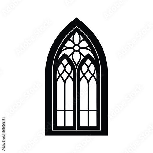 Gothic Window Frames Black Silhouette Vector on White Background