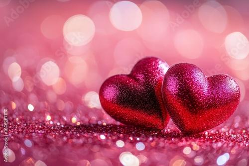 Sparkling Red Hearts on a Glittery Background for Romantic Occasions