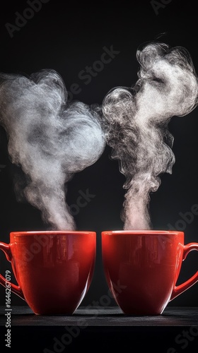 Hot Beverages Creating Heart-Shaped Steam on a Black Background