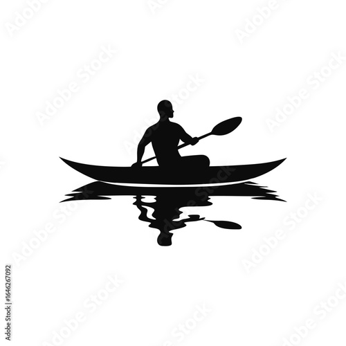 Minimalist Kayak Silhouette with Paddler on White Background