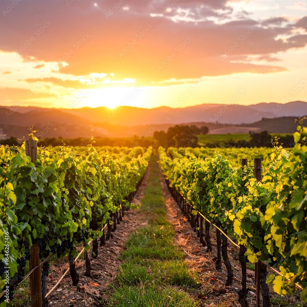 Naklejka premium Vineyard sunset vista