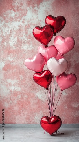 Heart-shaped Balloons in Various Shades of Red and Pink for a Romantic Celebr...