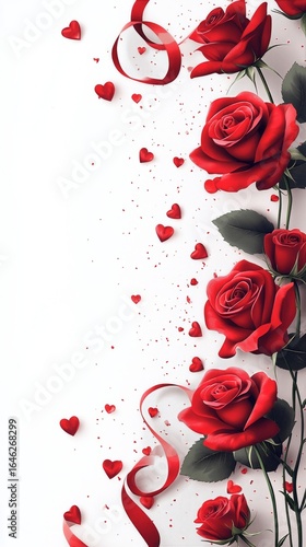 Beautiful Red Roses and Hearts Arranged on a Light Background for a Romantic ...