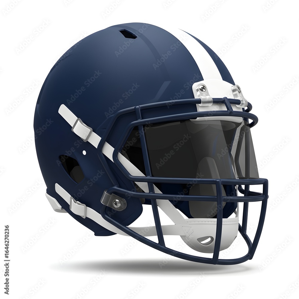 Fototapeta premium Matte Navy Blue American Football Helmet Mockup with White Stripe and Visor