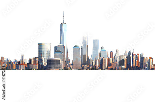 New York City skyline, clear sky, white background, isolated on the edges, transparent background, PNG format,i
