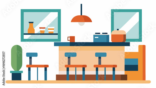 Flat Vector Cafe Interior Tables Chairs Coffee Shop Design