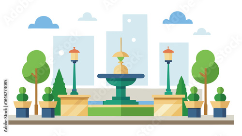 Flat Vector Pedestrian Plaza Urban City Square Walking Area Background