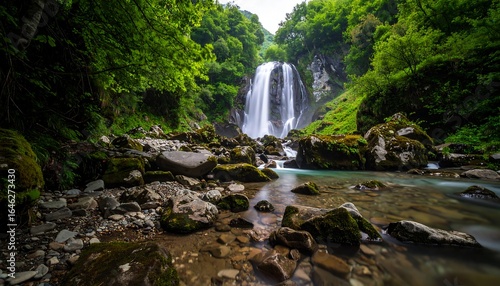 Lush waterfall cascading through rocks
