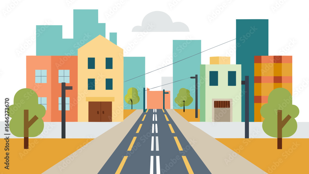 Naklejka premium Flat Vector City Street Tramlines Urban Transportation Graphic