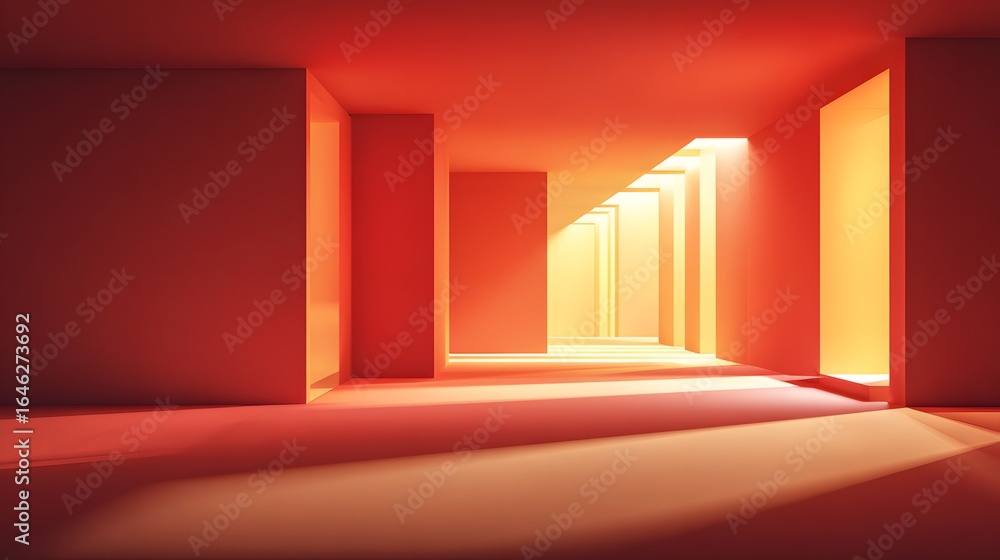 Fototapeta premium An interior architectural design with warm orange hues.