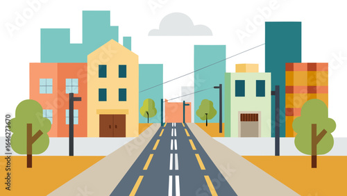 Flat Vector City Street Tramlines Urban Transportation Graphic
