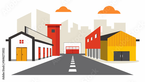 Minimalist Warehouse District Open Space Urban Industrial Graphic