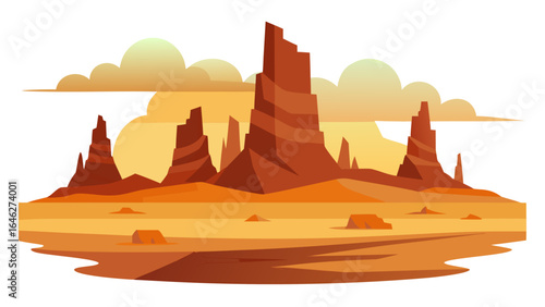 Flat Vector Desert Plateau Rock Formations Nature Graphic Illustration