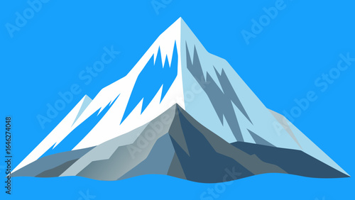Flat Vector Snowy Mountain Peak Clear Blue Sky Winter Nature Graphic Illustration