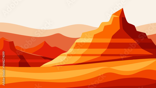 Minimalist Desert Canyon View Layered Orange Rocks Nature Graphic Illustration