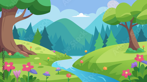 Peaceful Forest Clearing Flat Vector Background Serene Woodland Nature Graphic