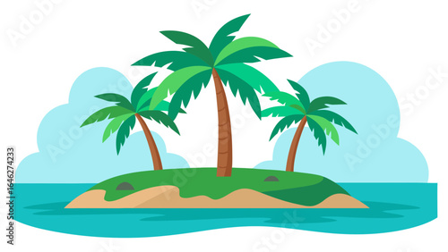 Serene Tropical Island Background Palm Trees Calm Ocean Vacation Paradise Graphic