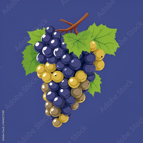 Digital Art Illustration of Grapes: Eco-Friendly Retro Style Botanical Artwork Featuring Fresh Organic Clusters in a Colorful Flat Design - Nature's Juicy Symbols for Healthy Eating