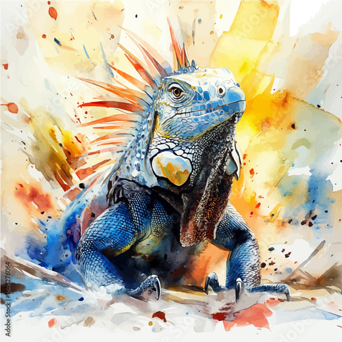 Iguana, watercolor painting vector, isolated on a white background.
