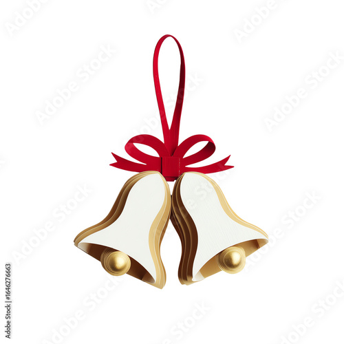 Wallpaper Mural Paper cut style golden Christmas bells with red ribbon bow Torontodigital.ca