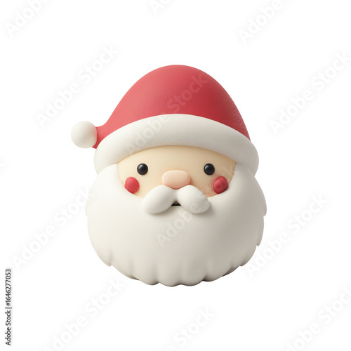 Santa Claus head with red hat and white beard, jolly smile, 3D render — white isolated background