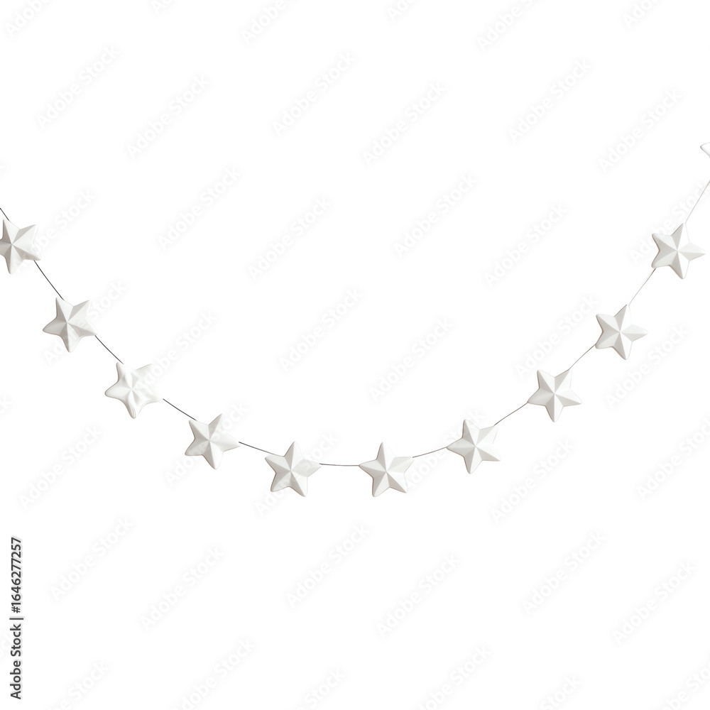 custom made wallpaper toronto digitalSilver star garland on thin string, curved swoop, photoreal — white isolated background