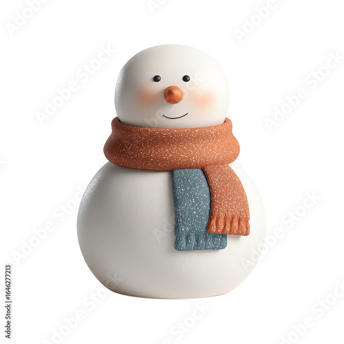 Minimal snowman with small orange scarf, smooth round base, 3D render — white isolated background