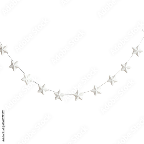 Wallpaper Mural Silver star garland on thin string, curved swoop, photoreal — white isolated background Torontodigital.ca