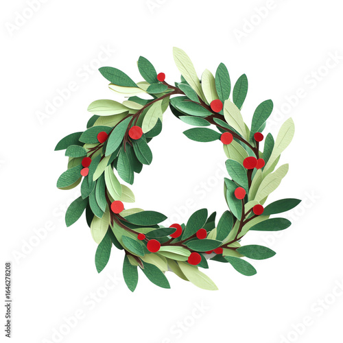 Green berry wreath (olive/boxwood look), isolated on transparent background