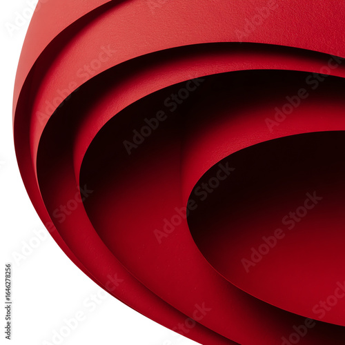 Red layered paper-cut abstract curves, isolated on transparent background
