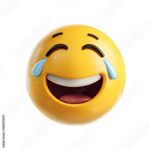 Joyful laughing emoji with tears of joy depicted as a 3d render isolated on transparent background