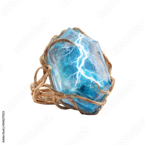 Luminous Blue Gemstone Ring with Internal Lightning - Fantasy Jewelry Design