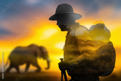 Sunset trek with wildlife encounter in the savannah landscape of Africa