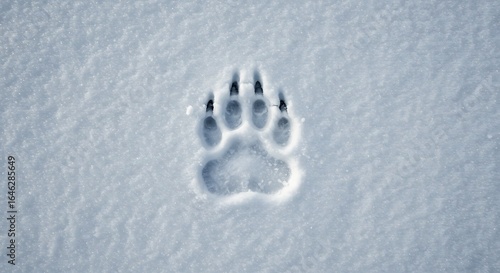 Clear bear paw print in deep white snow
