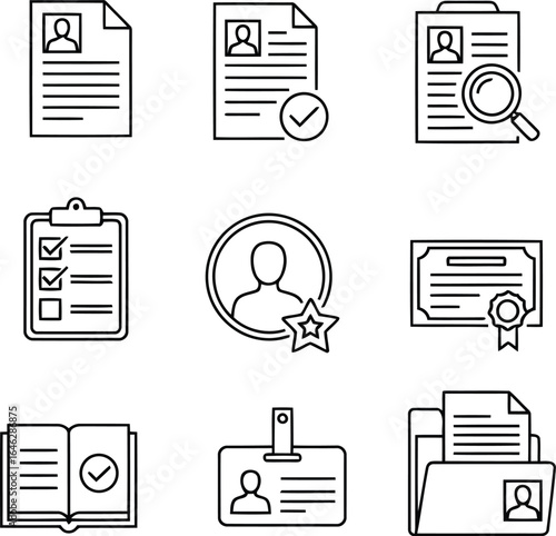 Resume Icon Collection Job Application Documents with Verification and Details