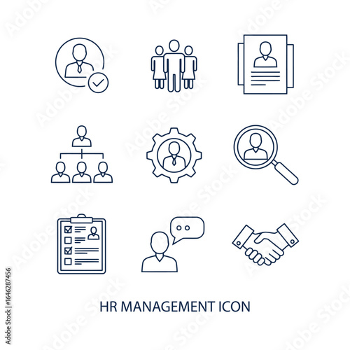 Streamlined HR Management Icons  Personnel, Recruitment & Team Workflow