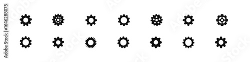 Set of gear and cogwheel icons in minimalist silhouette style