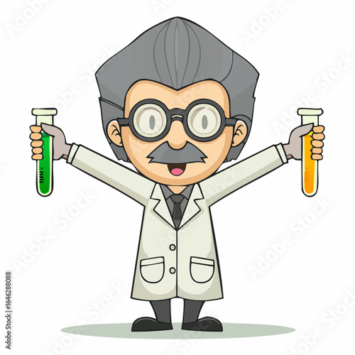 quirky scientist with elongated limbs and oversized spectacles experimenting – fun vector for STEM education, lab branding, and tech presentations