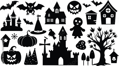 Halloween Icon Set Featuring a Single Spooky Silhouette Image for Festive Designs