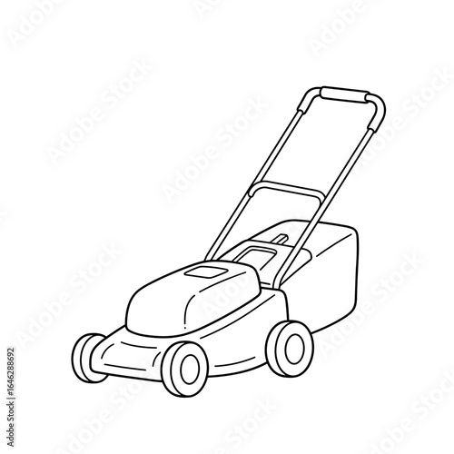 Lawn mower in simple line art style with clear details  