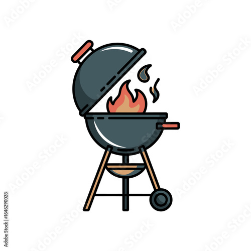 Illustration of a barbecue grill with a flaming fire perfect for summer grilling and outdoor cooking and family gathering time