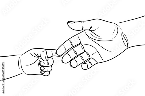 Line art depicting the connection between parent and child showing love and care in a minimalist style for family themes