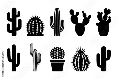 Black Cactus Silhouette Collection on White Background Vector Illustration of Desert Plants for Art and Design Projects
