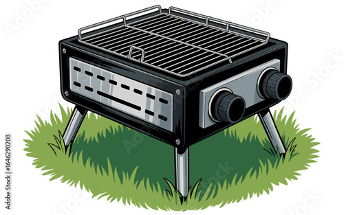 Portable charcoal grill on green grass backyard cooking equipment for outdoor barbecue and grilling in the summer sunshine